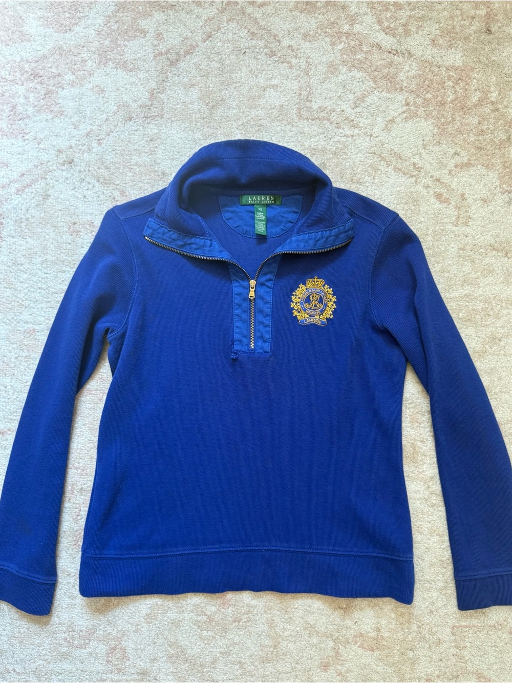 Vintahe Ralph Lauren Royal Blue Half-Zip Sweatshirt with Gold Crest